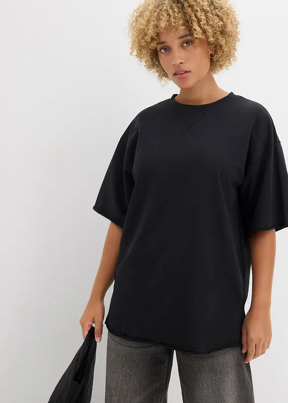 Long-Sweatshirt aus reiner Baumwolle in schwarz von vorne (im Anschnitt) - bonprix