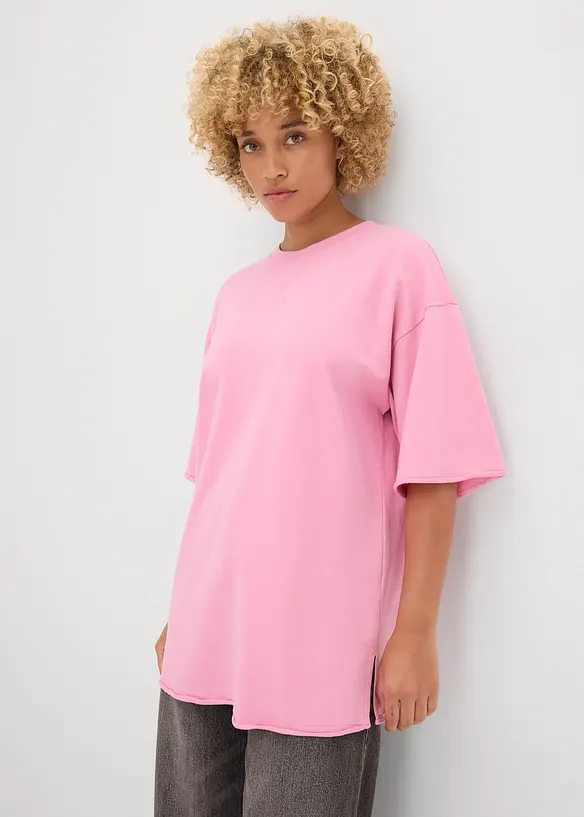 Long-Sweatshirt aus reiner Baumwolle in rosa von vorne (im Anschnitt) - bonprix