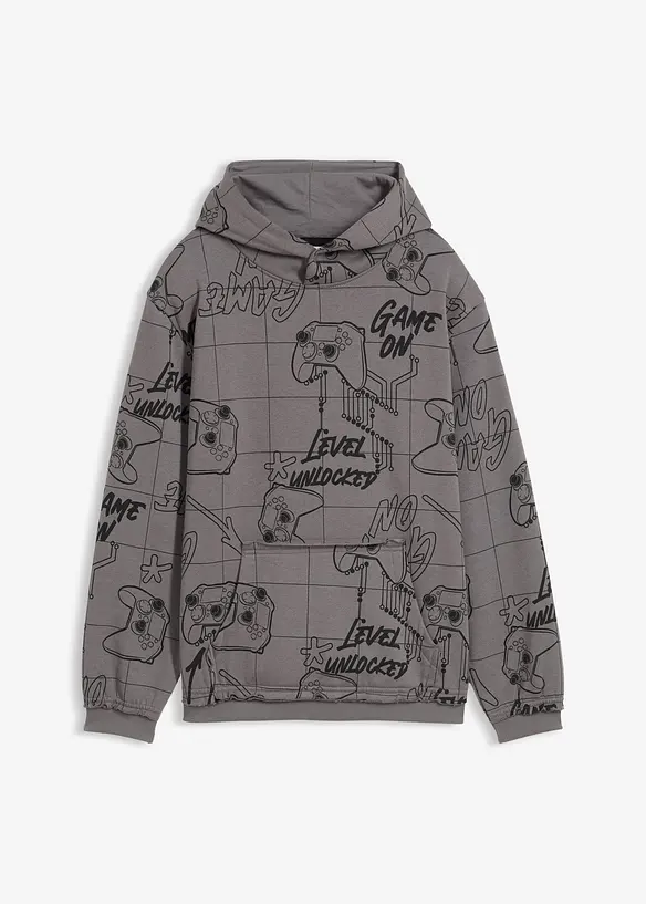 Hoodie aus weichem Baumwoll-Mix in grau von vorne - bonprix