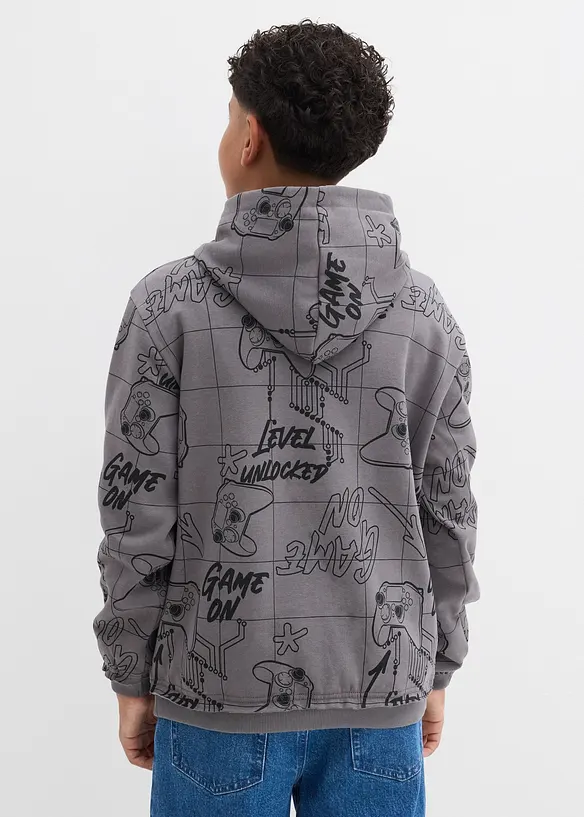 Hoodie aus weichem Baumwoll-Mix in grau von hinten (im Anschnitt) - bonprix