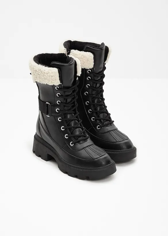 Gefütterte Schnürboots in schwarz - bonprix