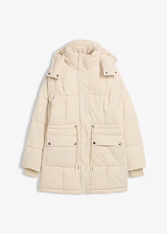 Winterjacke mit verstellbarem Taillenbündchen in beige von vorne - bonprix