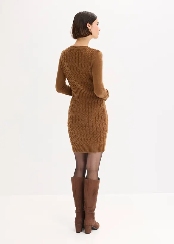 Strickkleid mit Zopfmuster in braun von hinten (Totalaufnahme) - bonprix Strickkleid mit Zopfmuster in braun von hinten (Totalaufnahme) - bonprix