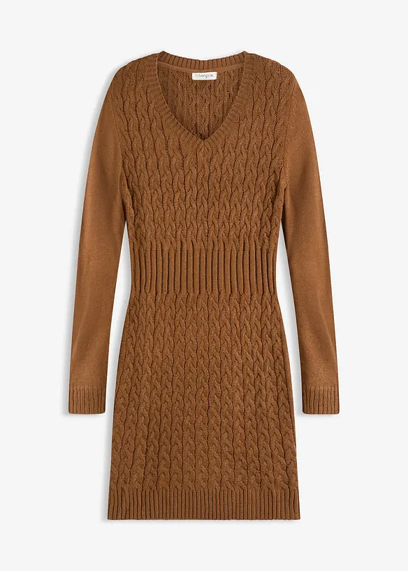 Strickkleid mit Zopfmuster in braun von vorne - bonprix Strickkleid mit Zopfmuster in braun von vorne - bonprix