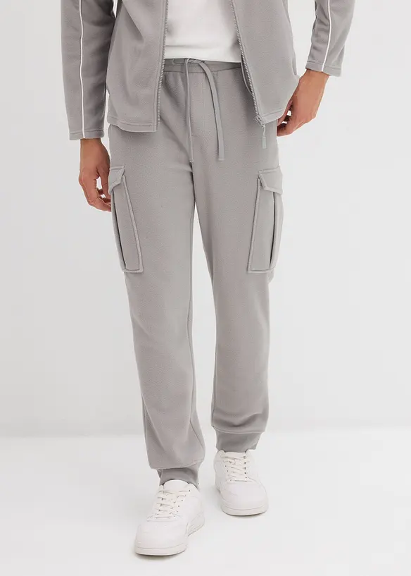 Fleece-Cargohose in Regular-Fit in grau von vorne - bonprix