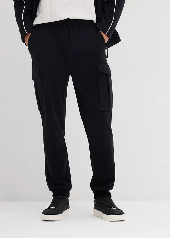 Fleece-Cargohose in Regular-Fit in schwarz von vorne - bonprix