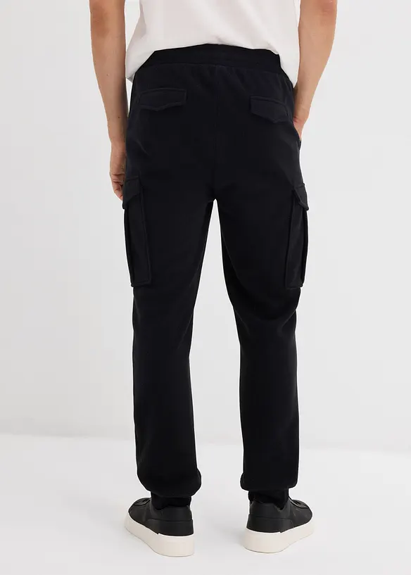 Fleece-Cargohose in Regular-Fit in schwarz von hinten - bonprix