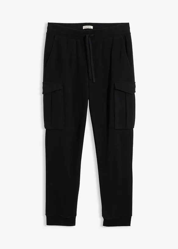 Fleece-Cargohose in Regular-Fit in schwarz von vorne - bonprix