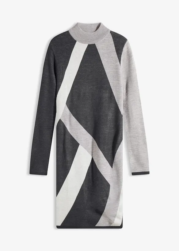 Jacquard-Strickkleid mit modernen Streifen in grau von vorne - bonprix