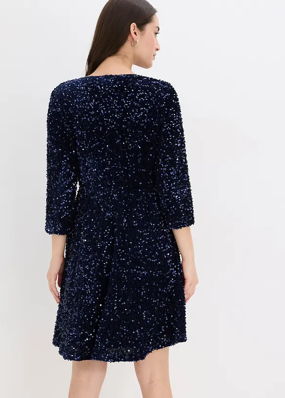 Paillettenkleid in blau von hinten (Totalaufnahme) - bonprix