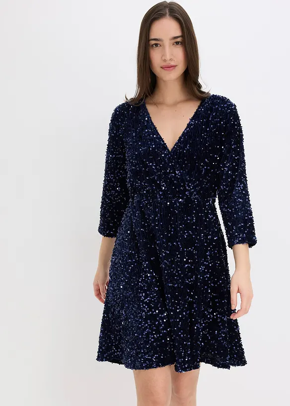 Paillettenkleid in blau von vorne (Totalaufnahme) - bonprix
