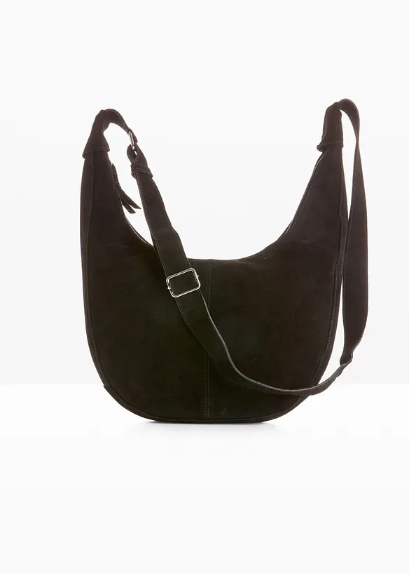 Umhängetasche aus Veloursleder in schwarz von vorne - bonprix