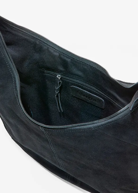 Umhängetasche aus Veloursleder in schwarz geöffnet - bonprix
