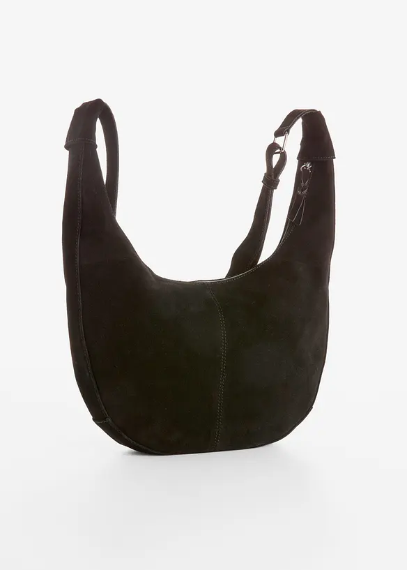 Umhängetasche aus Veloursleder in schwarz von hinten - bonprix