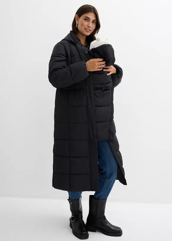 Warmer 2-in-1 Umstands-Puffermantel mit Trageeinsatz in schwarz von vorne (Totalaufnahme) - bonprix