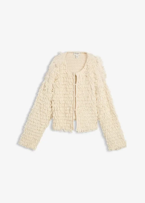 Grobstrickjacke in beige von vorne - bonprix