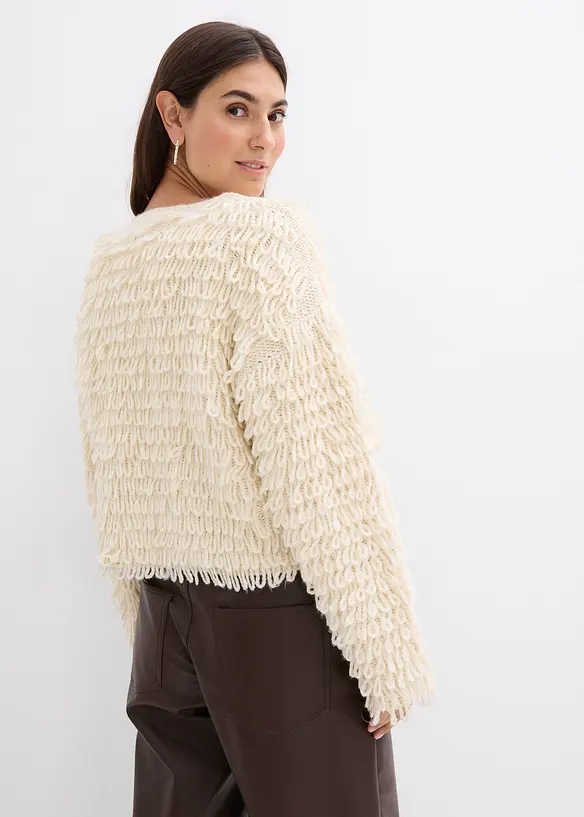 Grobstrickjacke in beige von hinten (im Anschnitt) - bonprix