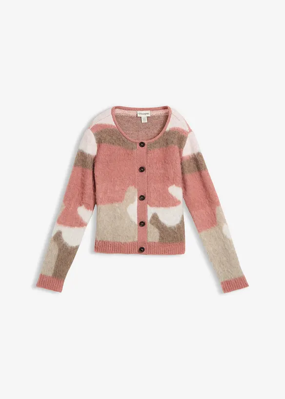 Gemusterte Strickjacke mit Knopfleiste in rosa von vorne - bonprix