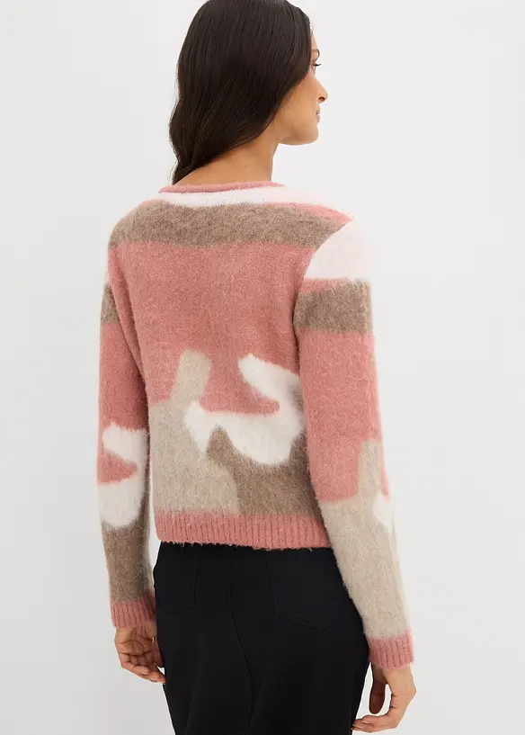 Gemusterte Strickjacke mit Knopfleiste in rosa von hinten (im Anschnitt) - bonprix