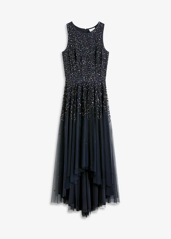 Vokuhila-Kleid mit Pailettenstickerei in blau von vorne - bonprix Vokuhila-Kleid mit Pailettenstickerei in blau von vorne - bonprix