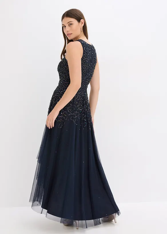 Vokuhila-Kleid mit Pailettenstickerei in blau von hinten (Totalaufnahme) - bonprix Vokuhila-Kleid mit Pailettenstickerei in blau von hinten (Totalaufnahme) - bonprix