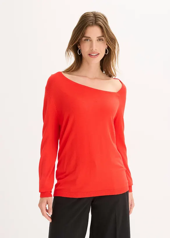 Pullover aus fließendem Viskose-Mix in rot von vorne (im Anschnitt) - bonprix