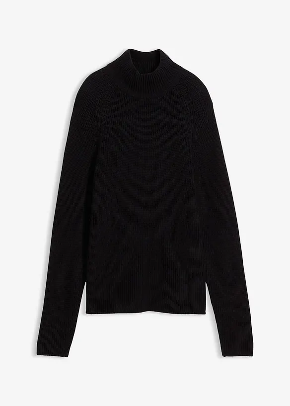 Rippstrickpullover aus reiner Bio-Baumwolle in schwarz von vorne - bonprix