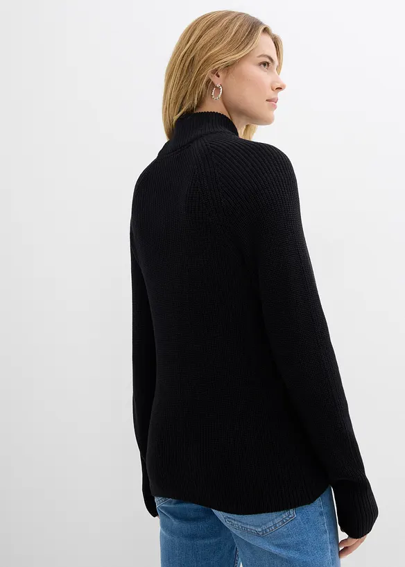 Rippstrickpullover aus reiner Bio-Baumwolle in schwarz von hinten (im Anschnitt) - bonprix