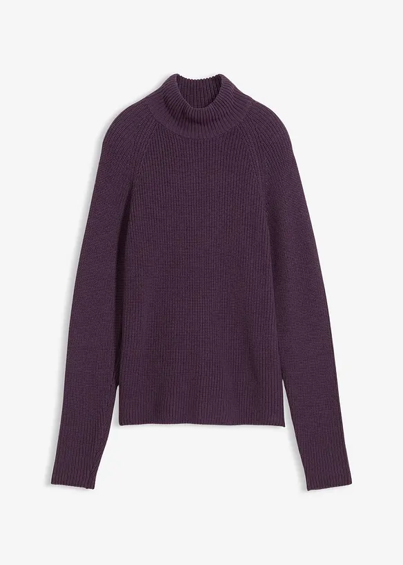 Rippstrickpullover aus reiner Bio-Baumwolle in lila von vorne - bonprix