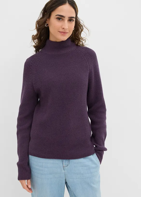 Rippstrickpullover aus reiner Bio-Baumwolle in lila von vorne (im Anschnitt) - bonprix