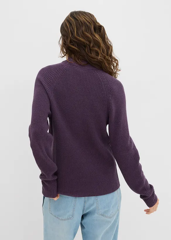 Rippstrickpullover aus reiner Bio-Baumwolle in lila von hinten (im Anschnitt) - bonprix