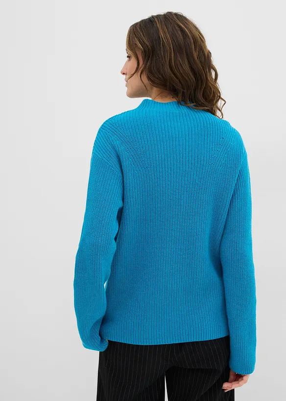 Rippstrickpullover aus reiner Bio-Baumwolle in blau von hinten (im Anschnitt) - bonprix