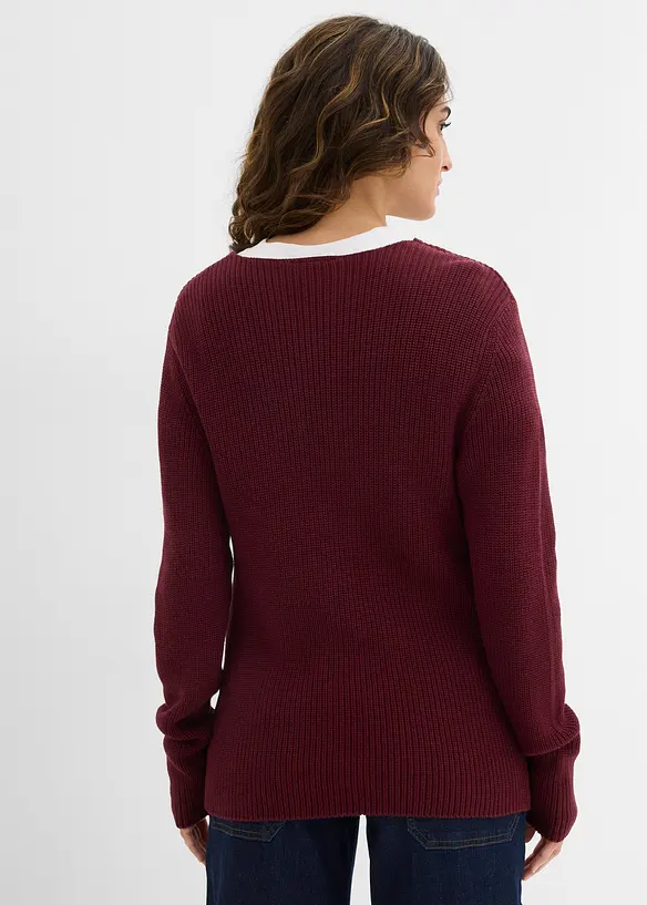 Rippstrickpullover aus reiner Bio Baumwolle in rot von hinten (im Anschnitt) - bonprix