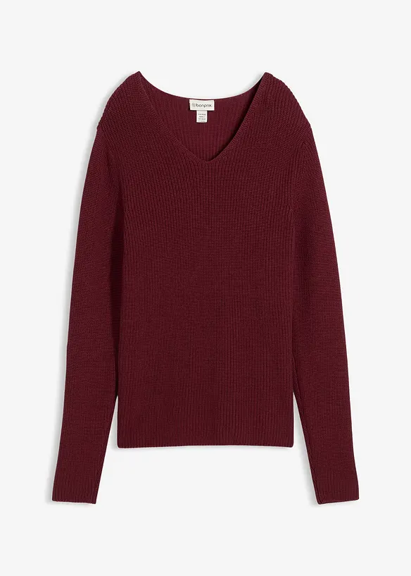 Rippstrickpullover aus reiner Bio Baumwolle in rot von vorne - bonprix