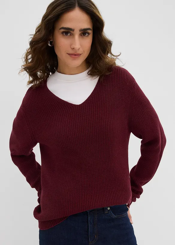 Rippstrickpullover aus reiner Bio Baumwolle in rot von vorne (im Anschnitt) - bonprix