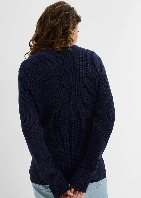 Rippstrickpullover aus reiner Bio Baumwolle in blau von hinten (im Anschnitt) - bonprix