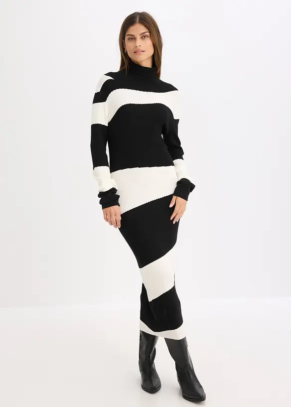 Strickkleid in schwarz von vorne (Totalaufnahme) - bonprix