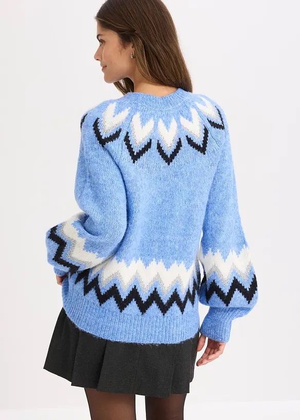 Norweger-Pullover mit Glitzerstreifen in blau von hinten (im Anschnitt) - bonprix
