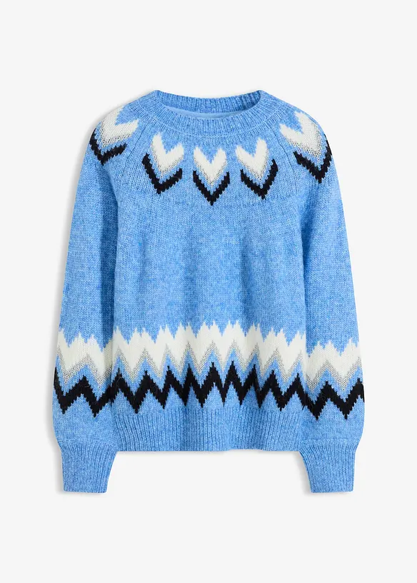 Norweger-Pullover mit Glitzerstreifen in blau von vorne - bonprix