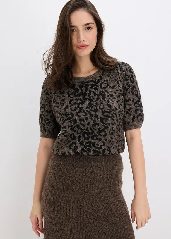 Pullover mit Ballonärmeln in braun von vorne (im Anschnitt) - bonprix