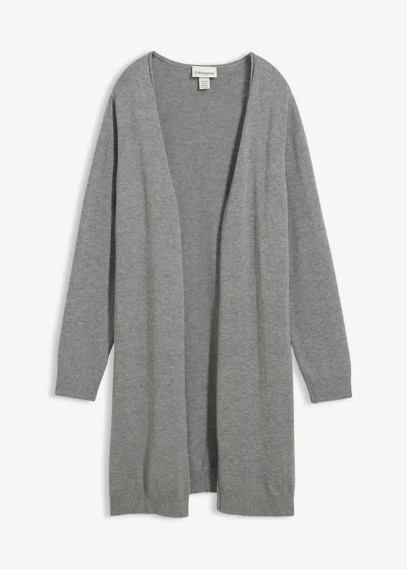 Longstrickjacke mit Rollkanten in grau von vorne - bonprix
