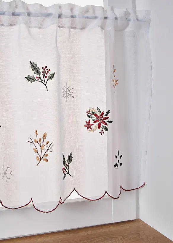 Scheibengardine mit winterlicher Stickerei in weiß (Detailaufnahme) - bonprix