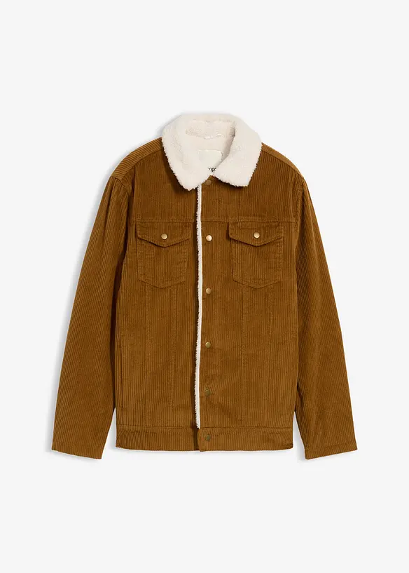 Cord-Winterjacke mit Teddyfutter in braun von vorne - bonprix