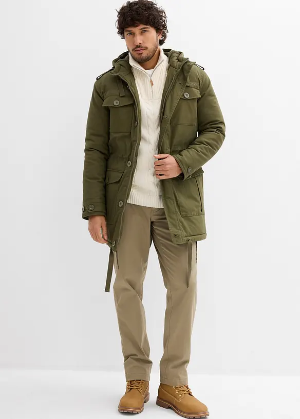 Winter Field-Parka mit Kuschel-Fleece-Futter in grün von vorne (im Anschnitt) - bonprix