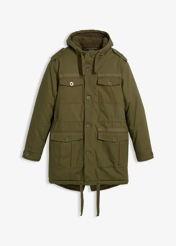 Winter Field-Parka mit Kuschel-Fleece-Futter in grün von vorne - bonprix