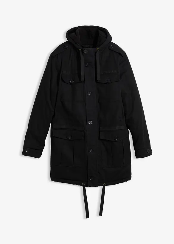 Winter Field-Parka mit Kuschel-Fleece-Futter in schwarz von vorne - bonprix