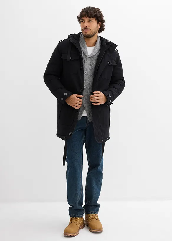 Winter Field-Parka mit Kuschel-Fleece-Futter in schwarz von vorne (im Anschnitt) - bonprix