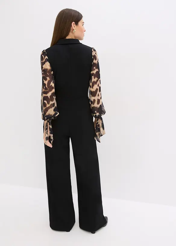 Jersey-Jumpsuit mit Mesh-Ärmeln in schwarz von hinten (Totalaufnahme) - bonprix Jersey-Jumpsuit mit Mesh-Ärmeln in schwarz von hinten (Totalaufnahme) - bonprix