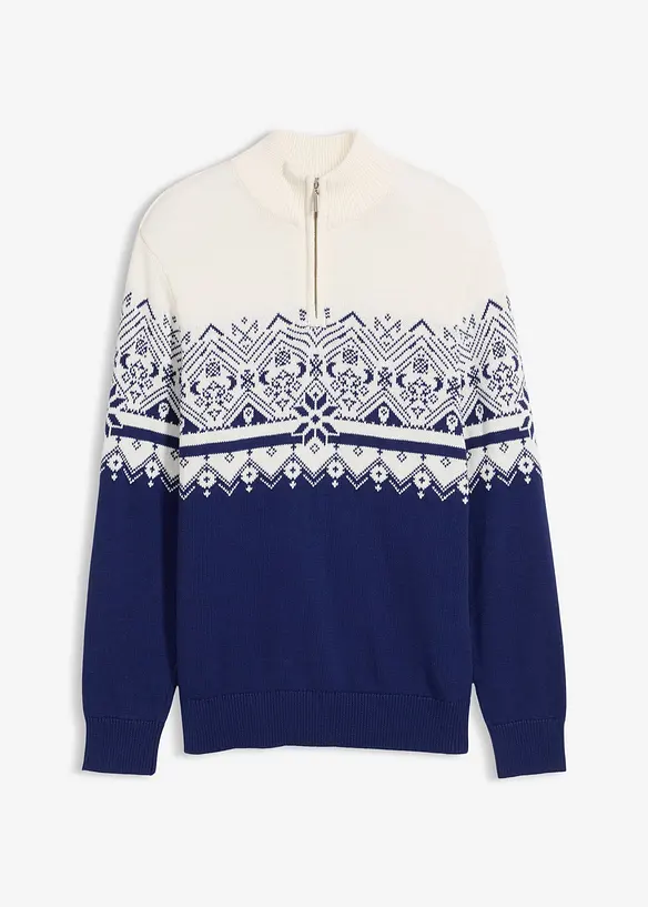 Norweger-Pullover aus reiner Baumwolle in weiß von vorne - bonprix