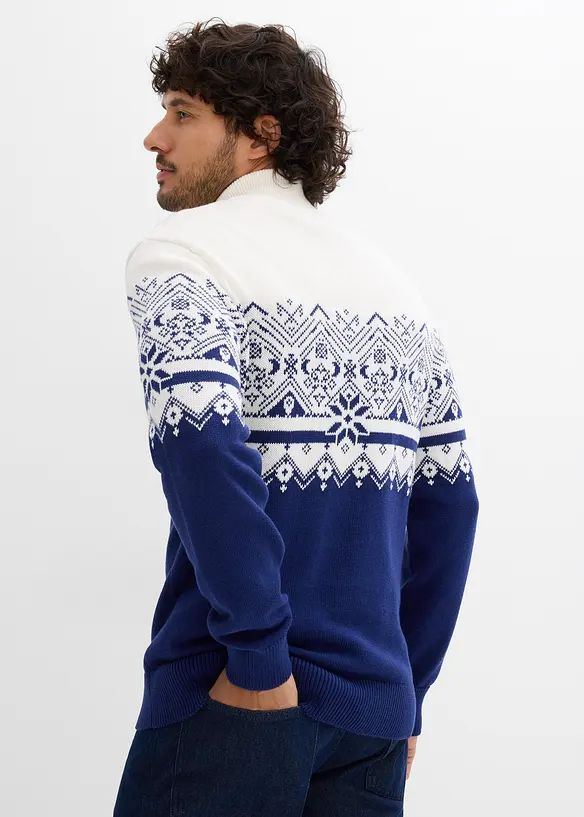 Norweger-Pullover aus reiner Baumwolle in weiß von hinten (im Anschnitt) - bonprix